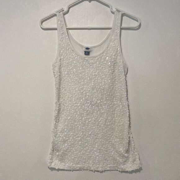 Old Navy White Sequin Tank Top | Size M | Sparkly Party Layer - Picture 1 of 6